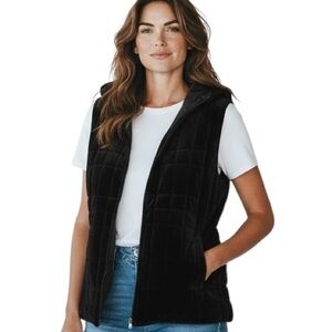 RALPH LAUREN Reversible black Velvet/Quilted Sateen Vest womens size large zip